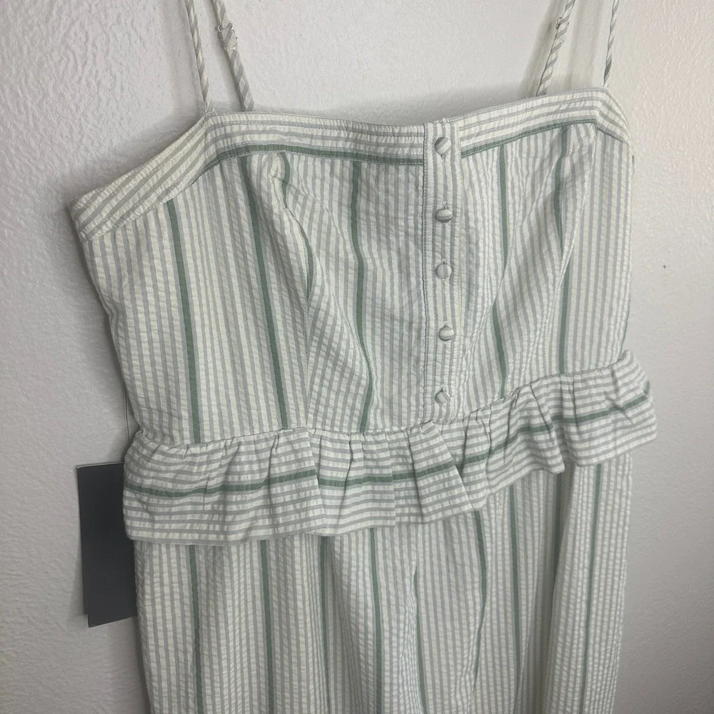 Tuckernuck Mondego Stripe Seersucker Maddy Dress Green Blue White Peplum Midi XL